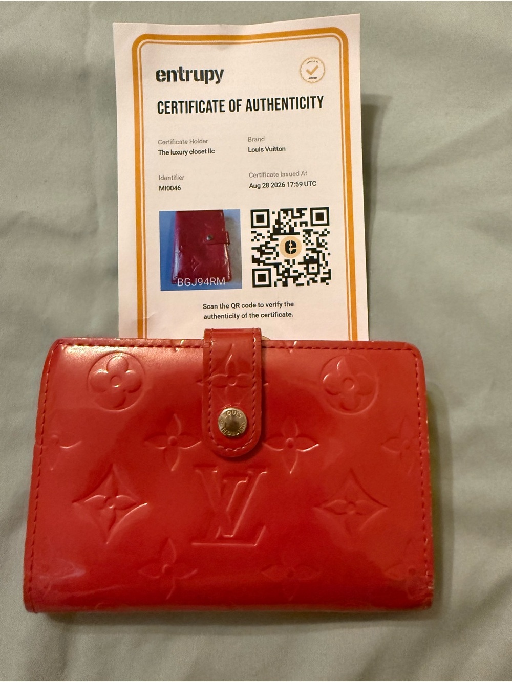 Louis Vuitton Pink Vernis Wallet w/ COA